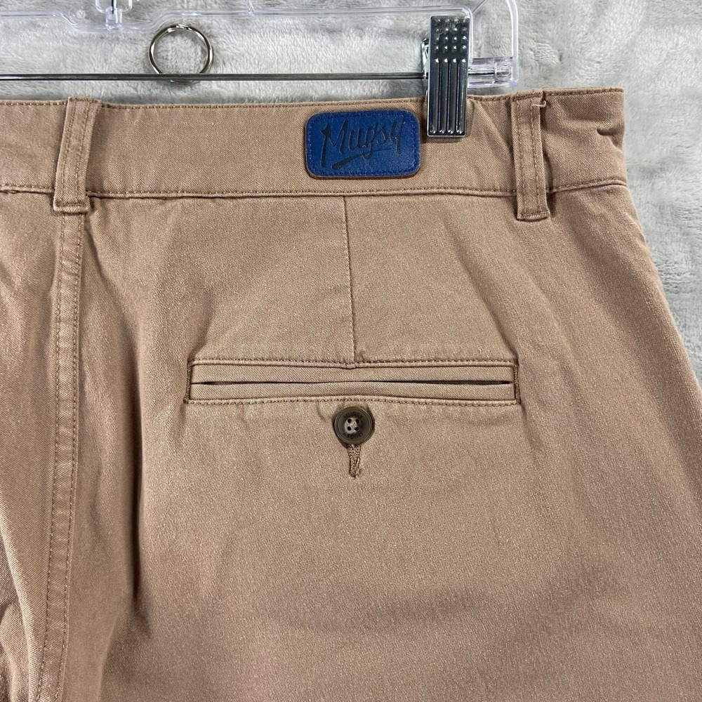 Mugsy Pants men's 34x29 Belmonts Chino Brown Classic Fit Stretch Flat Front - Picture 12 of 15